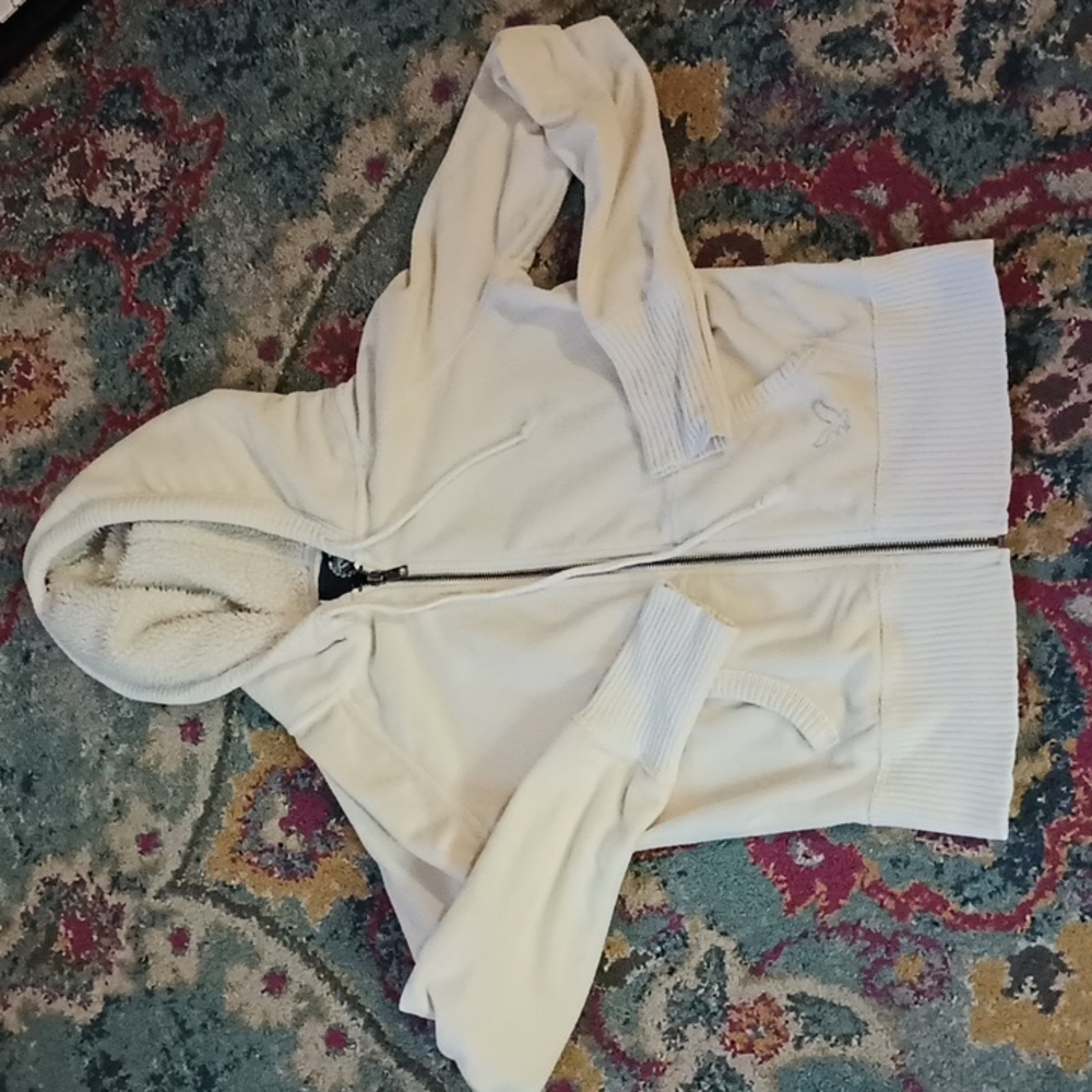 American Eagle Cream White Fleece lined Hood Hoodie S